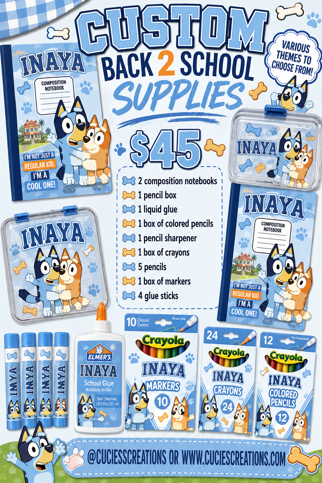 Bluey inspired school supplies